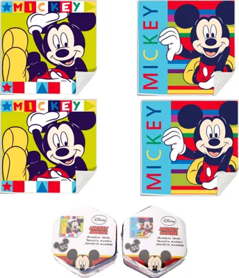 Produktbild von Mickey Mouse Zauberhandtuch Set für Kinder - 4-teilig, 30x30 cm, aus Baumwolle - Magische Handtücher für Mädchen & Jungen - Mitgebsel für Kindergeburt