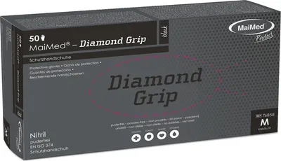 Produktbild von MaiMed-Diamond Grip schwarz, Gr. XL, unsteril, pf Latexfreier Nitril-Handschuh, 50St./Box | Box (50 Stück)