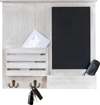 Produktbild von Memoboard 52x47cm Holz Weiß Grau Briefablage 4 Haken Shabby Chic Tafel