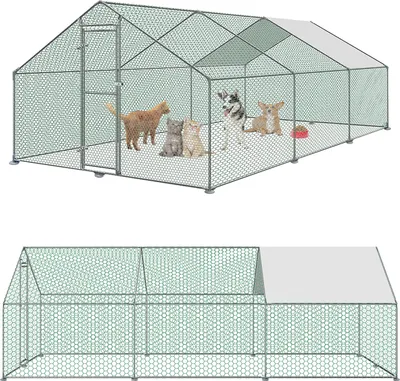 Zdjęcie produktu dla LARS360 kurnik na wolnym wybiegu 3 x 6 x 2 m kurnik na zewnątrz kurnik na dachu kurnika, stal ocynkowana mały domek dla zwierząt na wolnym wybiegu z ochroną przeciwsłoneczną woliera dla kurczaków, PE