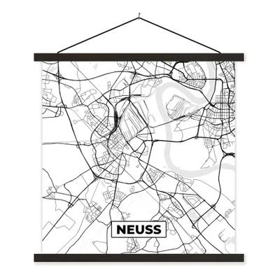 Produktbild von MuchoWow® Textilposter Karte - Neuss - Stadtplan 90x90 cm mit schwarzem Rahmen - Magnetisches