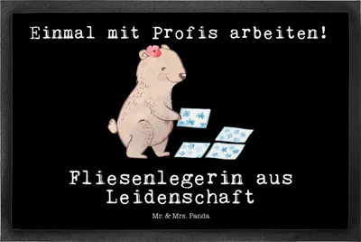 Produktbild von Mr. & Mrs. Panda Fußabtreter Fliesenlegerin Leidenschaft 50 x 75 cm - Schwarz - Geschenk, Türmatte, Schmutzfangmatte, bodenmatte, Schmutzmatte, Gesellenprüfung, Fussmatte