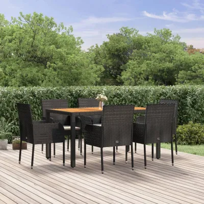 Produktbild von Möbel 7-tlg. Garten-Essgruppe mit Kissen Schwarz Poly Rattan - Balkonmöbel 3185014