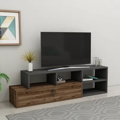 Image de Skye Decor, Duru - Noyer clair, Anthracite, Meuble TV, Noyer clair, PANNEAUX DE PARTICULES 100 % MÉLAMINÉS, 120 x 27,5 x 38 cm