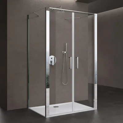 Immagine prodotto di doporro Box Doccia a 3 Lati 80x100x80cm Piatto Doccia Incluso, Cabina Doccia con Doppia Porta Battente e 2 Pareti Laterali in Vetro Temperato Trasparente Profilo in Alluminio Cromato Ravenna66UK