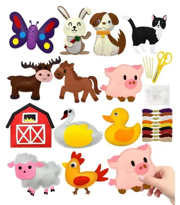 Image de Kit de bricolage "Animaux de la ferme" pour enfants, 15 pièces, en feutrine, avec accessoires, à partir de 3 ans