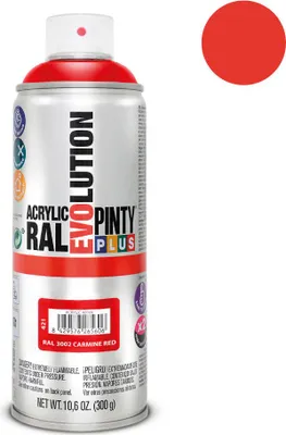 Image de Peinture Aérosol Rouge Carmin Séchage Rapide, Finition Brillante, Couleur Ral 3002 - Pinty Plus