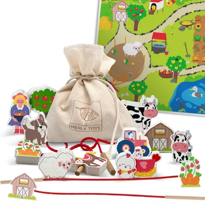Obrázok produktu pre Merle Toys® – Navliekacia hra na farme: Drevené hračky pre deti od 2 rokov, drevené hračky Montessori, hračky na rozvoj motoriky, detské hračky