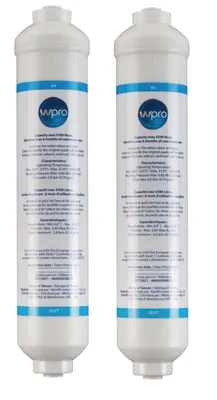 Two identical white water filters are shown side-by-side against a white background.