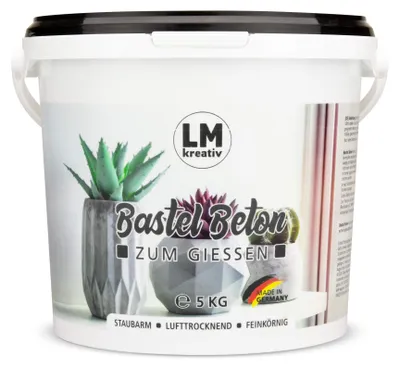 Produktbild von LM-Kreativ Bastel-Beton 5 kg – Gieß- & Modelliermasse zum Basteln, faserverstärkt, feinkörnig, staubarm, wetterfest & frostfest,  Germany