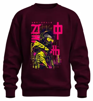 Productafbeelding van Cyberpunk, Japanse techwear, gasmasker, Japan, Y2K, anime, manga, sweatshirt, trui, bordeauxrood, XL