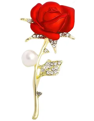 Produktbild von Rosenbrosche mit Zirkonen, elegante Anstecknadel mit Perle