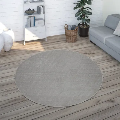 Produktbild von Teppich Wohnzimmer Einfarbig Schlicht Und Modern Kurzflor, Versch. Größen Farben Grösse 120 cm Rund