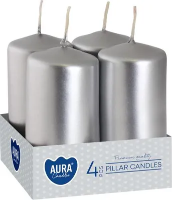 Zdjęcie produktu dla Świeca wotywna BISPOL Aura 9H 8CM SW40/80 SREBRNY METALIK 4szt.