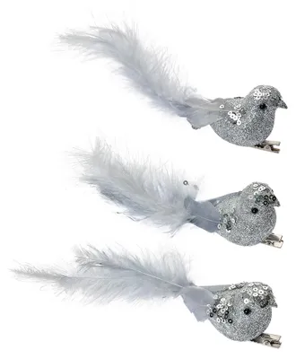 Image de Clayre & Eef Décoration Oiseaux 12x3x4 cm Plastique argenté