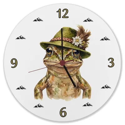 Produktbild von Grasfrosch mit alpenländischem Trachtenhut Wanduhr aus MDF
