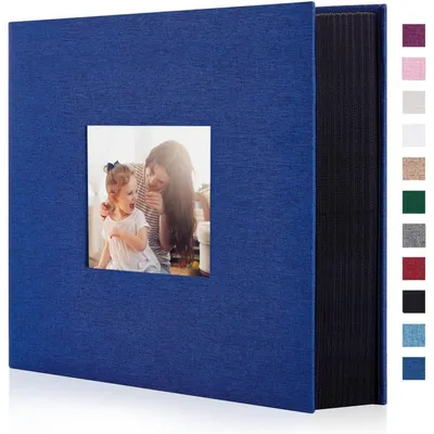 Image de Album photo en lin, capacité pour 600 photos, format 10x15 cm, couleur bleue, couverture rigide avec fenêtre