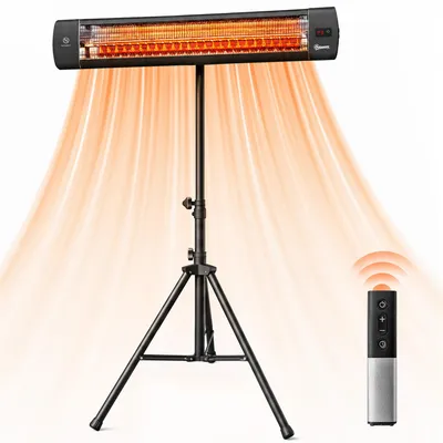 Productafbeelding van Infrarood terrasverwarmer 2500W met touchscreenbediening en afstandsbediening, 3 warmtestanden en in hoogte verstelbare standaard.