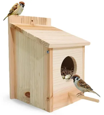 Productafbeelding van Vogelhuis, nestkast van hout, weerbestendig, geschikt om op te hangen, afmetingen 15x15x22 cm, met een vliegopening van 60 mm en een zitstok