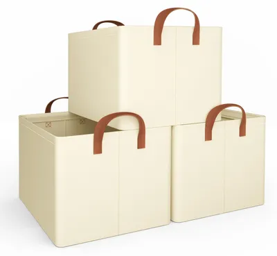 Immagine prodotto di Omgoods - Set di 3 scatole contenitore - Scatole pieghevoli in tessuto con maniglie