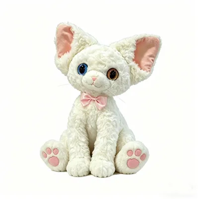 Produktbild von Plüsch Katze Kuscheltier 40 cm Weiß Heterochromie Augen Krullig
