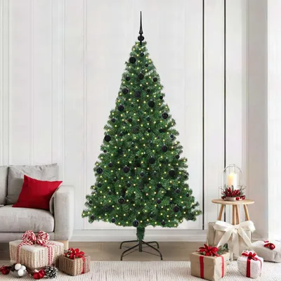 Image de Maison Exclusive - Sapin de Noël artificiel avec 300 LED et pied, vert, 210 cm