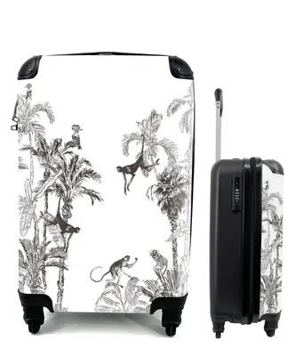 Produktbild von MuchoWow® Koffer Handgepäck Trolley Rollkoffer Kleine Reisekoffer mit 4 Rollen - Dschungel - Schwarz - Weiß - Affe - Cabin Size < 55x40x23 cm & 55x40x20 cm - Fotokoffer - Kabinenkoffer - Boardgepäck - Reise-Box - Reisekoffer - Reisegepäck - Koffer mit Bild - Trolley für Kinder