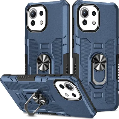 Obrázek produktu pro Xiaomi Mi 11 Lite Pouzdro, odolné dvouvrstvé pouzdro s držákem prstenu a stojánkem pro Xiaomi Mi 11 Lite modré