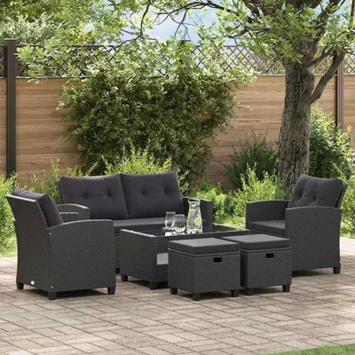 Image de Ensemble de salon de jardin, ensemble de table basse, mobilier de détente, mobilier de jardin, ensemble de salon, noir, résistant aux intempéries, rotin synthétique (PE)