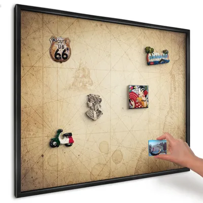 Produktbild von Magnettafel 80x60 cm mit schwarzem Rahmen - Magnetische Metalltafel, Magnetpinnwand zur Wandmontage für Wohnzimmer, Küche, Flur, Kinderzimmer und Büro - Antike Karte