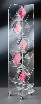 Produktbild von Hochwertiger Acryl-Glas CD DVD Ständer / CD DVD Regal / CD DVD Aufbewahrung, mit 4 Chromrollen, klar, 33 x 33 cm, H 115 cm, Acryl-Glas-Stärke 10 / 6 / 4 mm