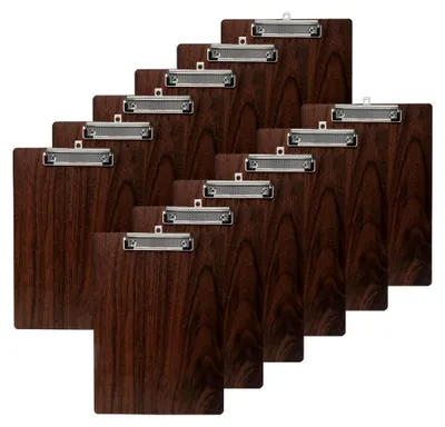 Produktbild von Klemmbrett aus Holz A4, Schreibblock mit Hartplatten und gummierter Metalklemme, 12er Set