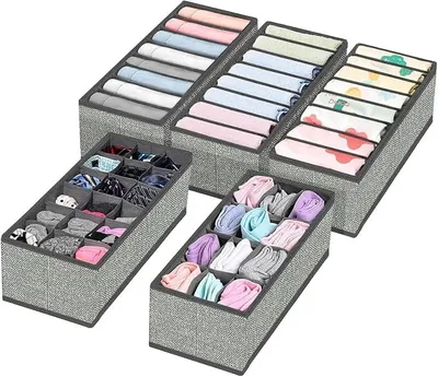 Produktbild von PolkaHome® 5er Set Schubladen-Organizer, Faltbarer Kleiderschrank-Organizer aus Stoff mit Einlegeböden für Unterwäsche, Socken,