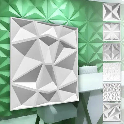 Produktbild von HEXIM 3D Wandpaneele, PVC Kunststoff weiß - Diamond Design Paneele 50x50cm Wandverkleidung (3QM HD094) Gaming Ideen Wohnzimmer kleben