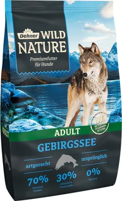 Produktbild von Dehner Wild Nature Hundefutter Gebirgssee, Trockenfutter getreidefrei / zuckerfrei, für ausgewachsene Hunde, Lachs / Huhn, 4 kg