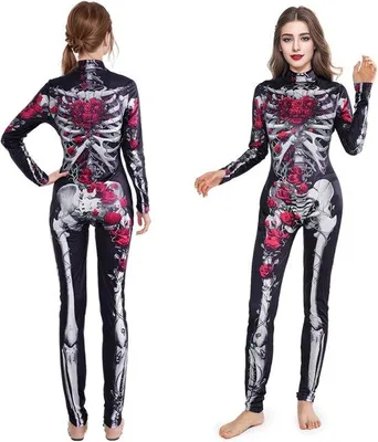 Productafbeelding van Halloween Skeletenkostuum voor Dames - Perfect voor Feesten, Carnaval en Verkleedpartijen
