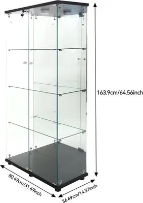 Immagine prodotto di Vetrina a 2 ante con illuminazione a LED - 4 ripiani - Ante in vetro - Stile moderno e minimalista - Per oggetti da collezione, libri, vino - Nero