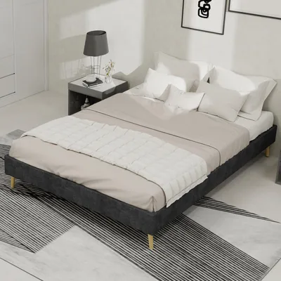 Produktbild von MODFU Jugendbett 140x200 Polsterbett stabiler Lattenrostbezug,Bettgestell Doppelbett mit Samtbezug ,ohne Matratze,Grau