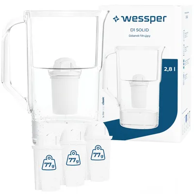 Imagen del producto de Jarra filtrante Wessper D1 SOLID, 2,8 litros, color blanco, con 4 filtros aquaclassic