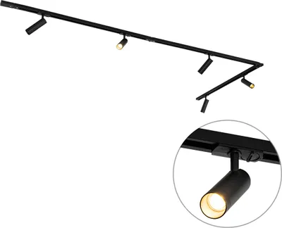 Produktbild von QAZQA - Modern Modernes Schienensystem I Spotlight I Deckenspot I Deckenstrahler I Strahler mit 5-flammig Spot I Spotlight I Deckenspot I Deckenstrahler I Strahler I Lampe I Leuchten Schwarz 1-Phasen