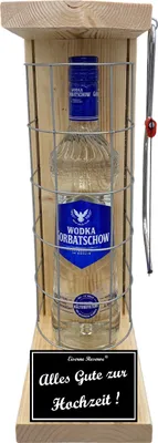 Produktbild von Wodka -Alles Gute zur Hölzernen Hochzeit - Eiserne Reserve Gitterkäfig Geschenk zur Hölzernen Hochzeit