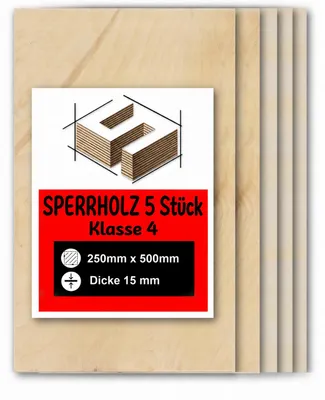 Produktbild von Rechteckige Birkensperrholzplatten zum Basteln und Bemalen – Lasergravur, CNC-Fräsen, Modellbau, Laubsägearbeiten, Brandmalerei und Decoupage – Klasse 4 – 25 × 50 cm (250 × 500 mm) – 15 mm – 5 Stück