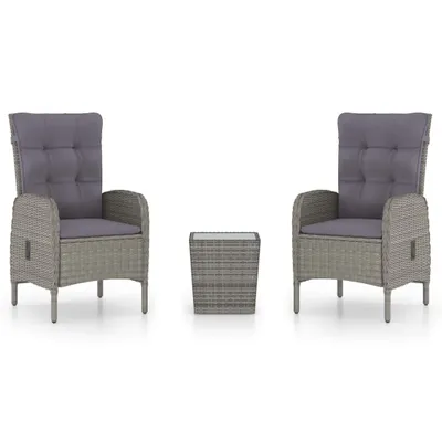 Immagine prodotto di vidaXL Set bistrot 3 pezzi in rattan e vetro grigio