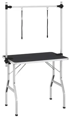 Zdjęcie produktu dla Stół do pielęgnacji zwierząt - stół do strzyżenia psów - 105x61,5x160 cm - rama stalowa - powierzchnia antypoślizgowa - regulowana wysokość platformy - kolor czarny