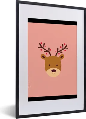 Produktbild von MuchoWow® Gerahmtes Poster Rentier - Weihnachten - Rosa - Winter 40x60 cm - Poster mit Schwarzem Bilderrahmen Wandposter Rahmen Foto Bilder - Poster in Rahmen