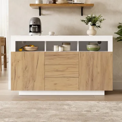 Produktbild von Sideboard im modernen Stil – Aufbewahrungsschrank mit 3 Schubladen und 2 Türen geeignet für Wohnzimmer Flur oder Küche Maße (B/T/H): 140 × 40 × 85 cm