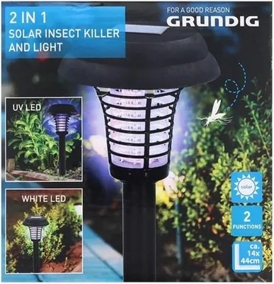 Image de GRUNDIG LED Lampe solaire & destructeur d'insectes avec piquet de terre, Ø14xH43cm Lampe solaire piège à insectes Lampe de jardin Lampe d'allée Éclairage extérieur