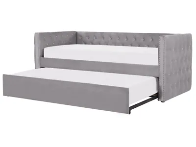 Produktbild von BELIANI Tagesbett Grau Samtstoff 90x200 cm mit Lattenrost Nieten Modern Glamour
