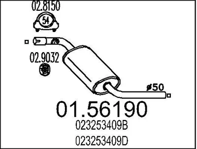 Produktbild von MTS 01.56190 Mittelschalldämpfer Schalldämpfer für VW Transporter IV Bus (70B, 70C, 7DB, 7DK, 70J, 70K, 7DC, 7DJ) Transporter IV Kastenwagen