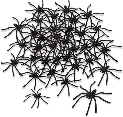 Productafbeelding van Obqo Halloween zwarte kunststof spinnen - Set van 150